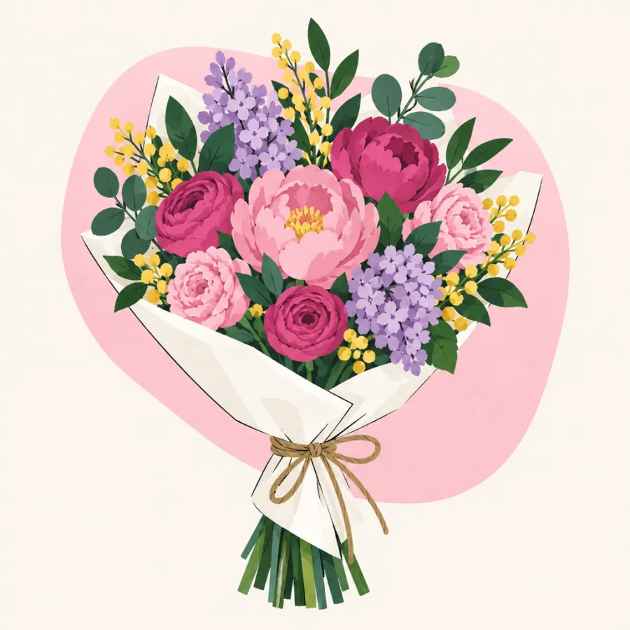 Handbunden bukett i vitt papper med snöre — illustration av floristbunden höstbukett