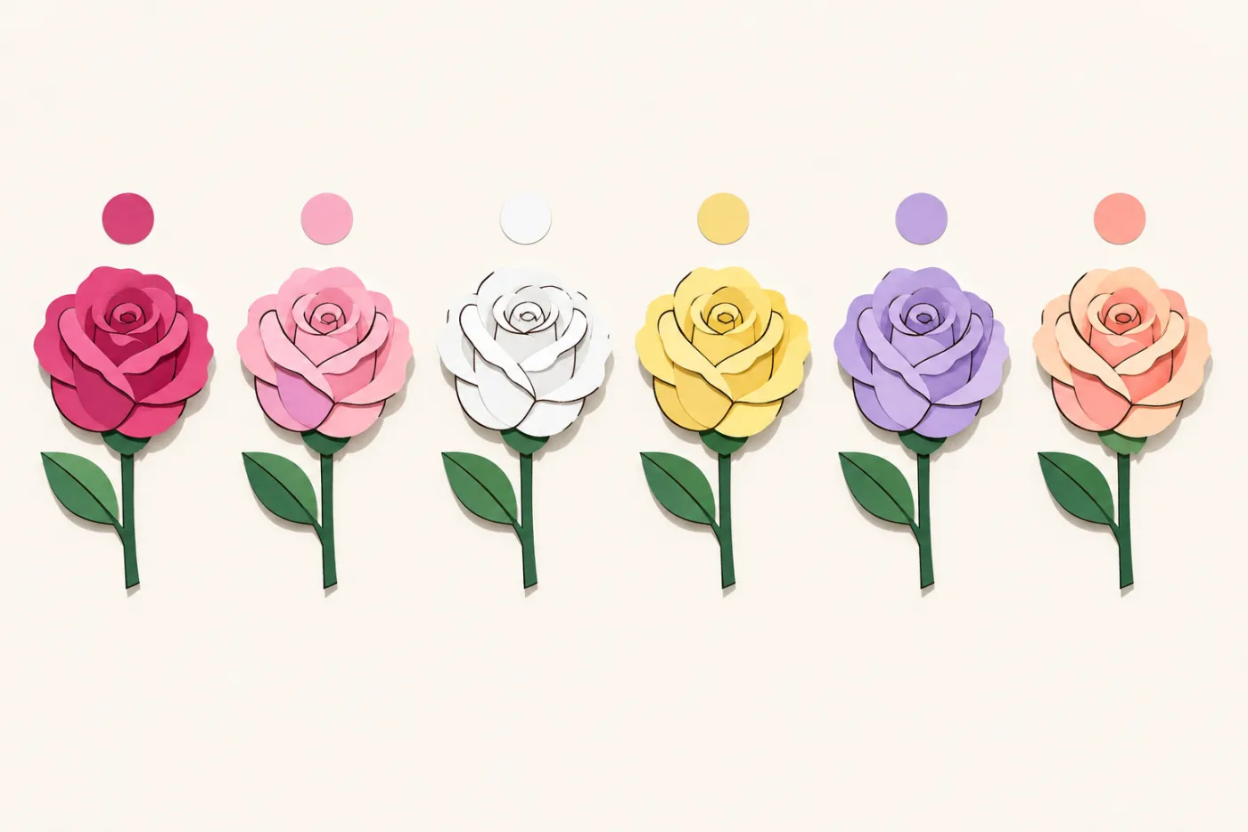 Rosor i olika färger på rad — illustration av rosor sorterade på färg