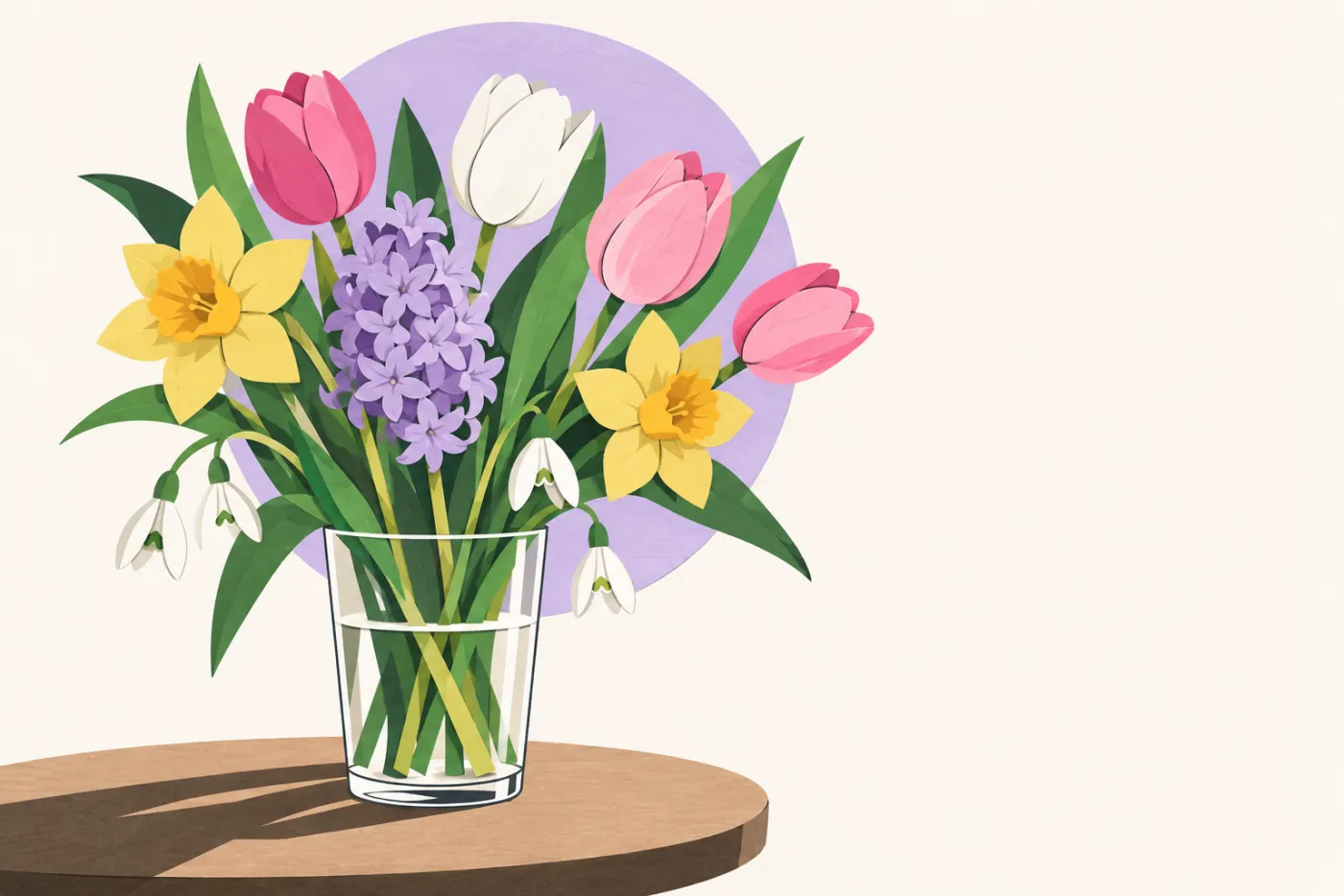 Vårbukett med tulpaner och pioner — illustration av säsongsbukett med bud
